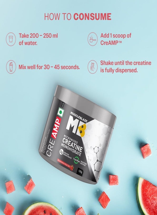 MuscleBlaze Micronised Creatine Monohydrate CreAMP Powder, Watermelon Kool Aid (30 Servings, 120g) | Trustified Certified Creatine - Image 5