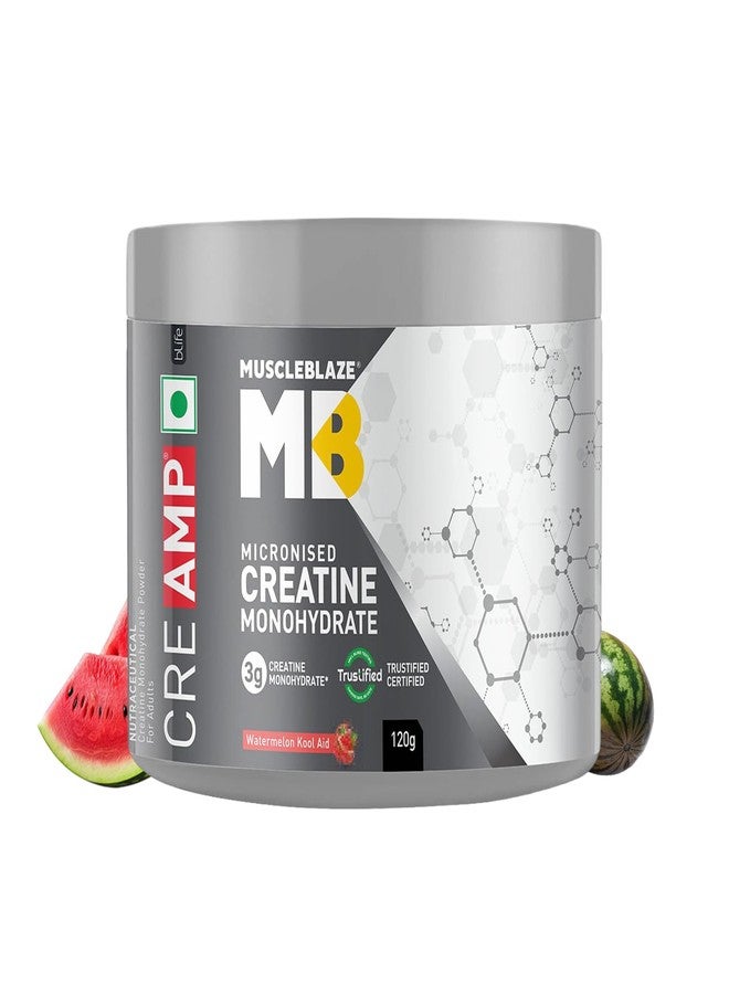 MuscleBlaze Micronised Creatine Monohydrate CreAMP Powder, Watermelon Kool Aid (30 Servings, 120g) | Trustified Certified Creatine - Image 1