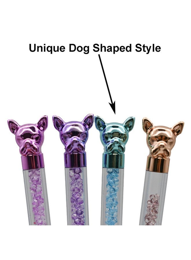 Maydahui 12 Pcs Dog Shape Ballpoint Pens Bulldog Pen Retractable Bling Rhinestones Pen Cute Animal Puppy Pens Colorful Crystal Quicksand Pen Black Ink For School Party Home Students - Image 3