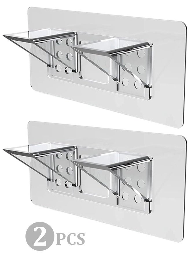 2-Pack Heavy-Duty Adhesive Shelf Brackets, Large Size Double Row No-Drill Wall Mount Shelf Support Pegs, Multipurpose Holders for Kitchen Cabinets, Bookshelves & Closets - Image 1