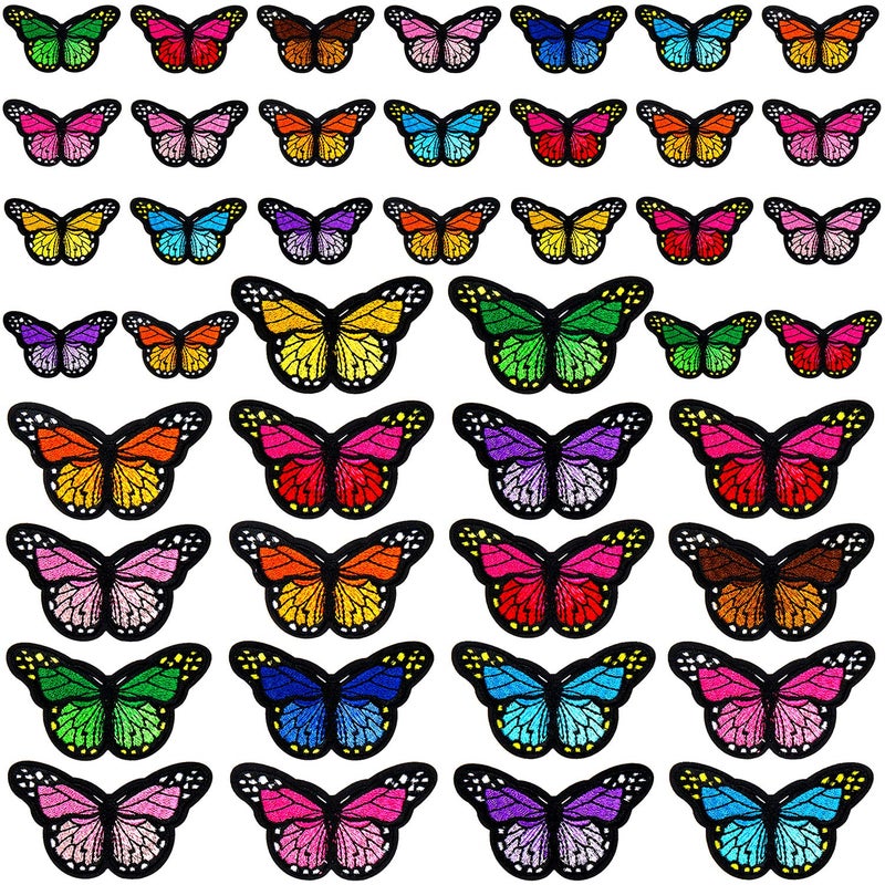60pcs Butterfly Iron on Patches 2 Size Embroidered Sew Applique Repair Patch