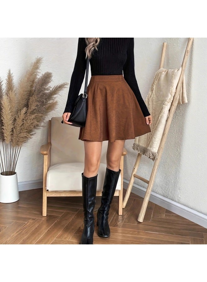 Suede Skirt – High-waisted A-line Short Skirt – Versatile Slimming Work - Image 4
