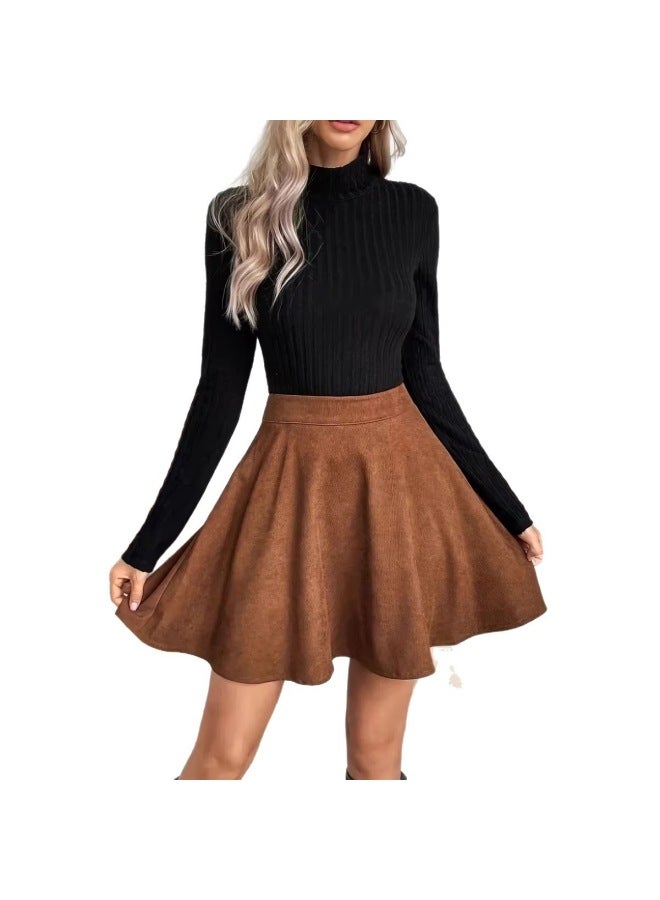 Suede Skirt – High-waisted A-line Short Skirt – Versatile Slimming Work - Image 5