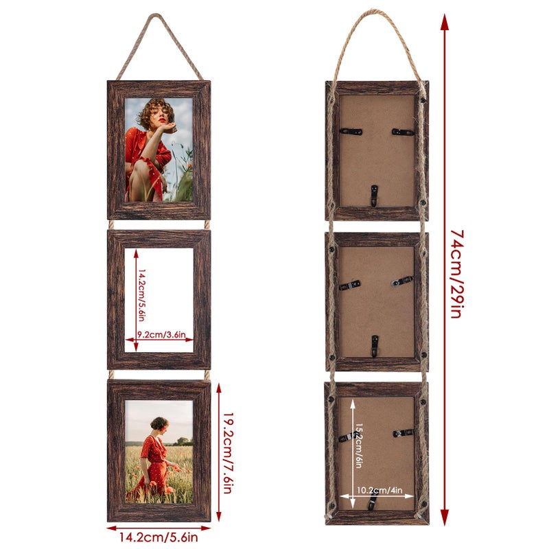 QUTREY 4x6 Collage Picture Frames, 6 Openings Vertical Hanging Photo Frame Set of 2, 4 by 6 inch Multi Picture Frames for Wall, Distressed Brown - Image 2