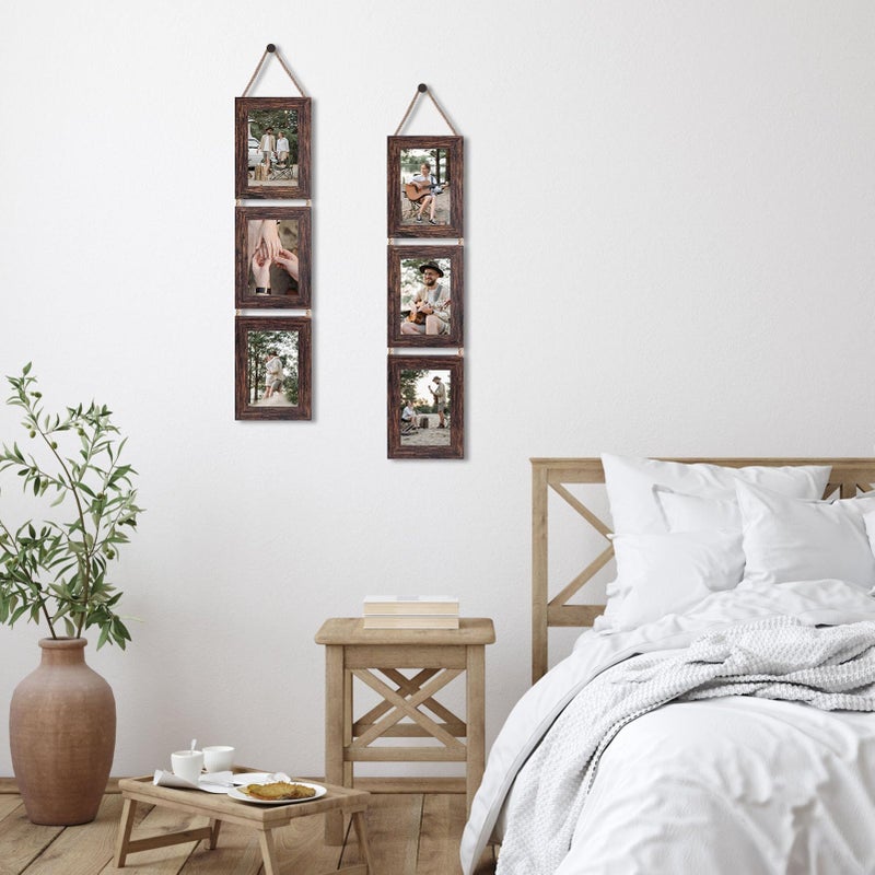 QUTREY 4x6 Collage Picture Frames, 6 Openings Vertical Hanging Photo Frame Set of 2, 4 by 6 inch Multi Picture Frames for Wall, Distressed Brown - Image 5