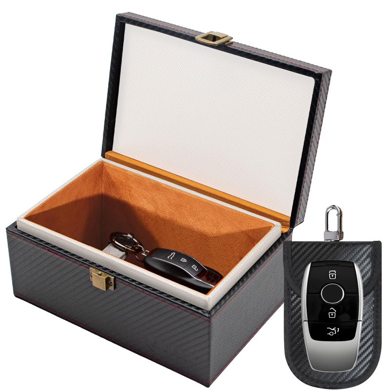 OMKHE Faraday Box for Car Keys, Faraday Key Fob Protector Box, Anti Theft Car Keys Faraday Cage, Keyless Entry Protector Faraday Pouch for Key fob, RFID Signal Blocking Box(Black,S) - Image 1