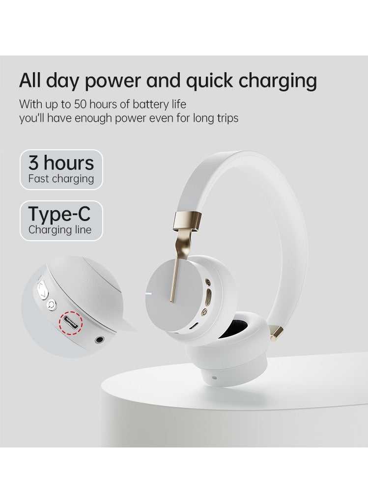 fingertime P3 Wireless Bluetooth 5.0 Headphones, HD Stereo Sound Over Ear Headphones with Built-In Microphones, Deep Bass, 60 Hours Playtime, Fast Charge Foldable Headphones for PC/Home (White) - Image 5