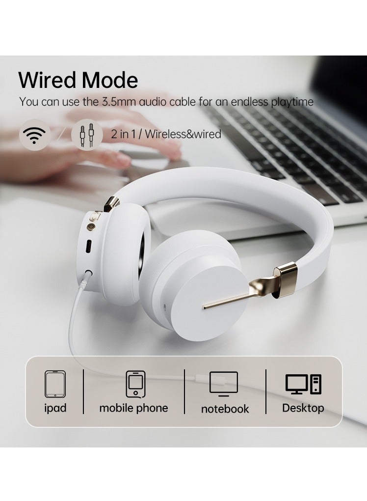 fingertime P3 Wireless Bluetooth 5.0 Headphones, HD Stereo Sound Over Ear Headphones with Built-In Microphones, Deep Bass, 60 Hours Playtime, Fast Charge Foldable Headphones for PC/Home (White) - Image 2