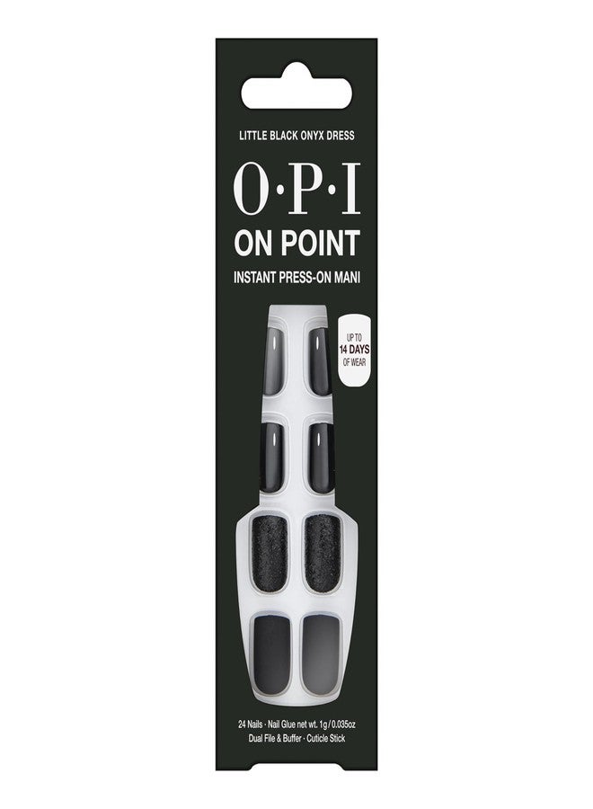 OPI On Point Little Black Onyx Dress | Short Round Black Accent Glitter Nail Art Press On Nails | With Nail Glue | Long Lasting, Reusable, Non-damaging - Image 1