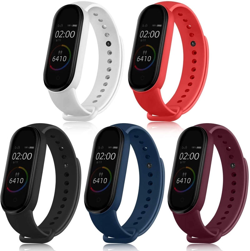 INEFABLE Mi SmartWatch 5 and 6 Straps Original for Mi Watch M5 and M6 Strap Soft Silicone Adjustable Band Strap - Black-Blue-Red-White-Wine (Pack of 5) - Image 1