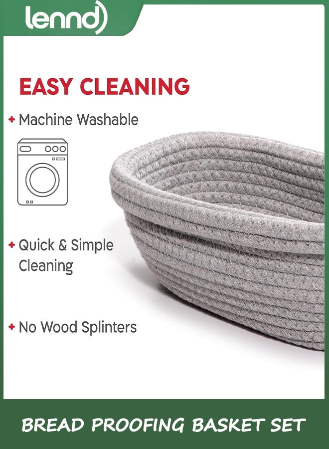 LENND Cotton Rope Bread Proofing Basket Set, Oval & Round Bread Baskets with Liners & Covers for Artisan Bread Baking, Sourdough Bread Baking Supplies - Image 4