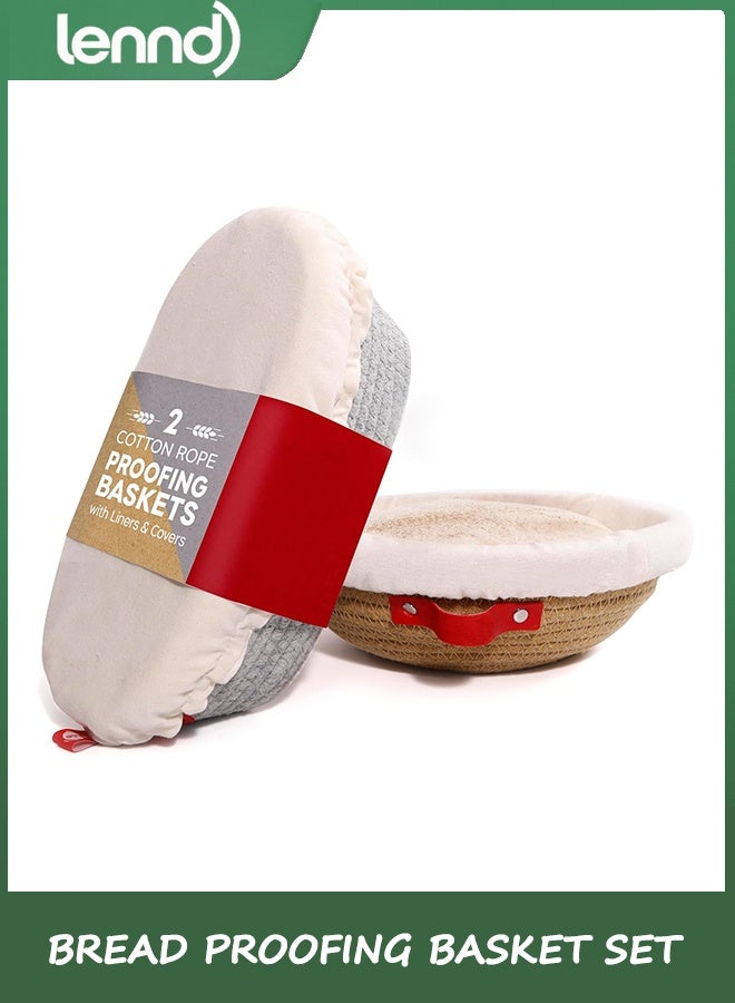 LENND Cotton Rope Bread Proofing Basket Set, Oval & Round Bread Baskets with Liners & Covers for Artisan Bread Baking, Sourdough Bread Baking Supplies - Image 1