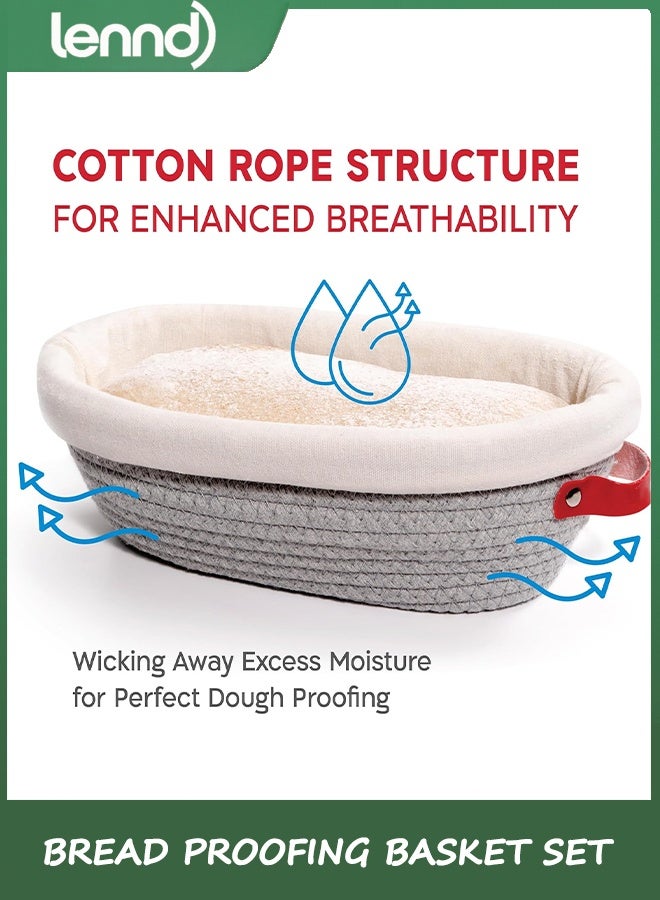 LENND Cotton Rope Bread Proofing Basket Set, Oval & Round Bread Baskets with Liners & Covers for Artisan Bread Baking, Sourdough Bread Baking Supplies - Image 2