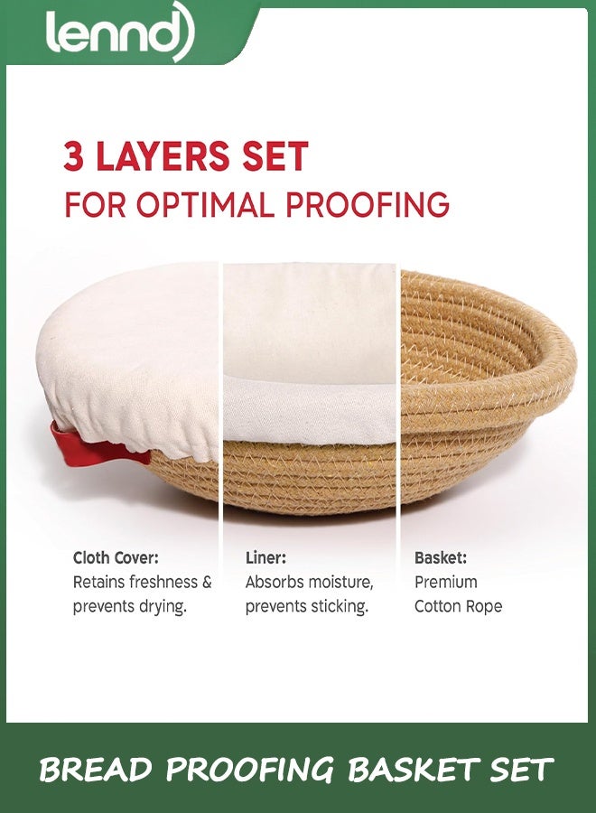 LENND Cotton Rope Bread Proofing Basket Set, Oval & Round Bread Baskets with Liners & Covers for Artisan Bread Baking, Sourdough Bread Baking Supplies - Image 3