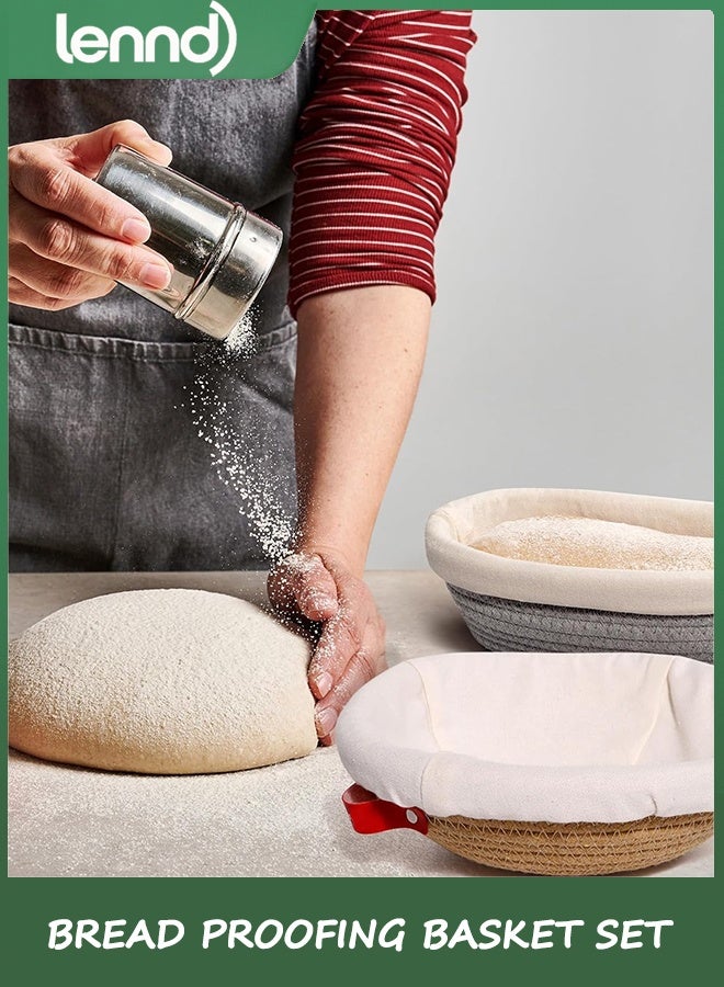 LENND Cotton Rope Bread Proofing Basket Set, Oval & Round Bread Baskets with Liners & Covers for Artisan Bread Baking, Sourdough Bread Baking Supplies - Image 5