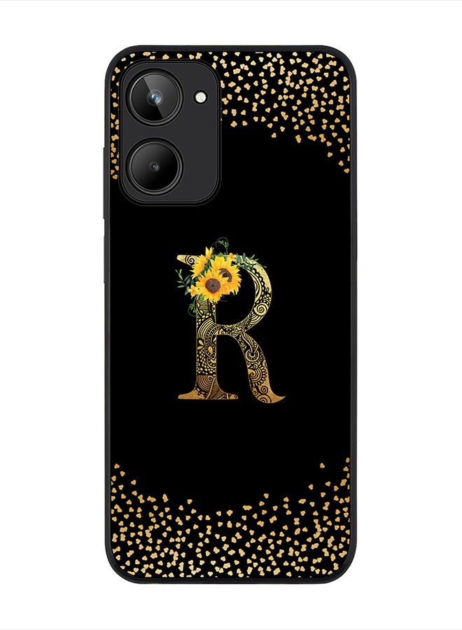 Stylizedd غطاء لهاتف Realme 10 4G ، حافظة سوداء متينة نحيفة - حرف مونوغرام مخصص نمط زهري ماندالا الأبجدية-R (وردي داكن) - Image 1