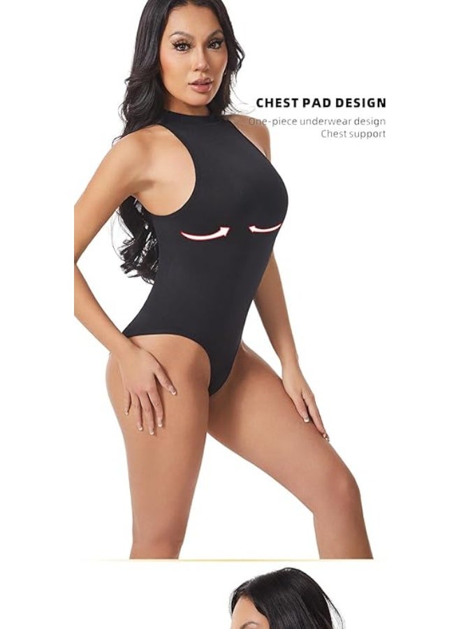 SHOWDAY Women’s Sleeveless Ribbed Bodysuit – Stretchy Slim Fit One-Piece with Snap Closure - Image 2