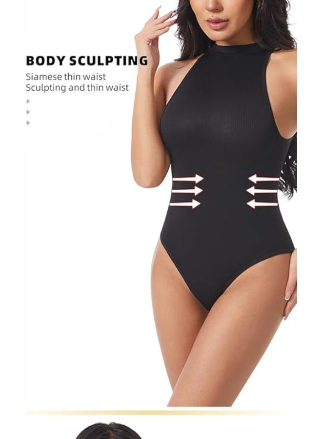 SHOWDAY Women’s Sleeveless Ribbed Bodysuit – Stretchy Slim Fit One-Piece with Snap Closure - Image 3