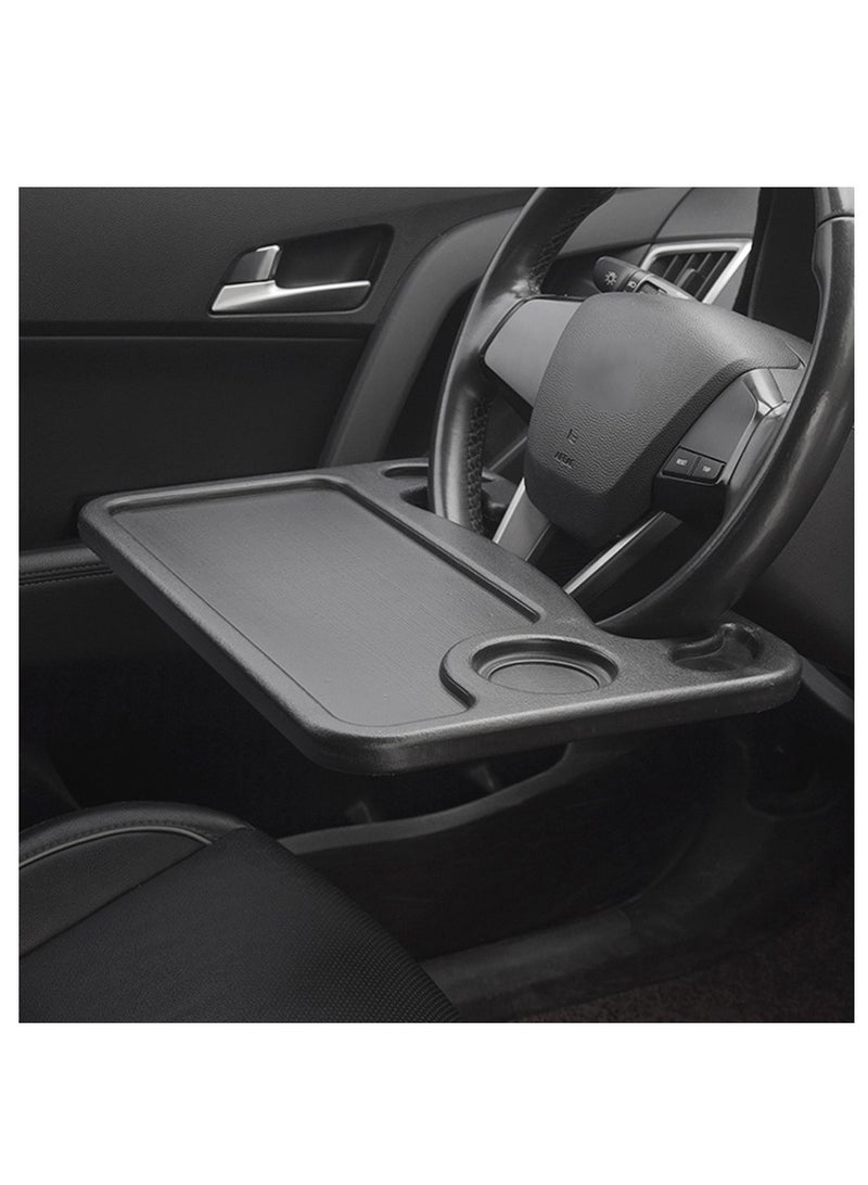 MOCOM Portable Car Steering Wheel Desk Tray for Food & Laptop – Multipurpose Travel Car Table with Cup Holder & Pen Slot, Durable ABS Auto Tray for Eating, Working & Writing, Universal Fit for Most Vehicles - Image 1