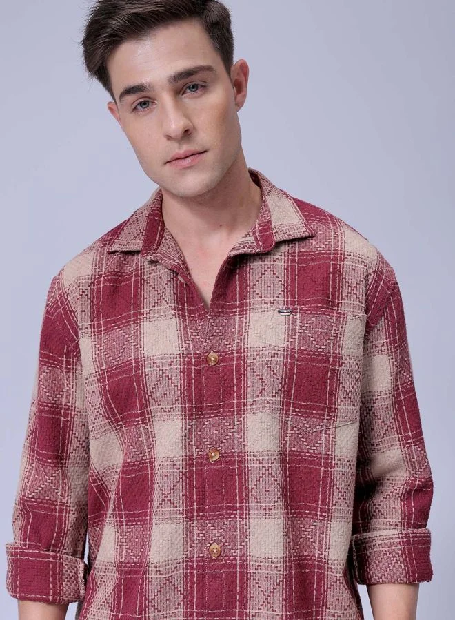 شركة المرآب الهندية Men Relaxed Fit Checkered Full Sleeves Cutaway Collar Casual Shirt