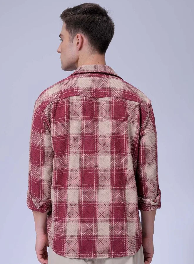 شركة المرآب الهندية Men Relaxed Fit Checkered Full Sleeves Cutaway Collar Casual Shirt