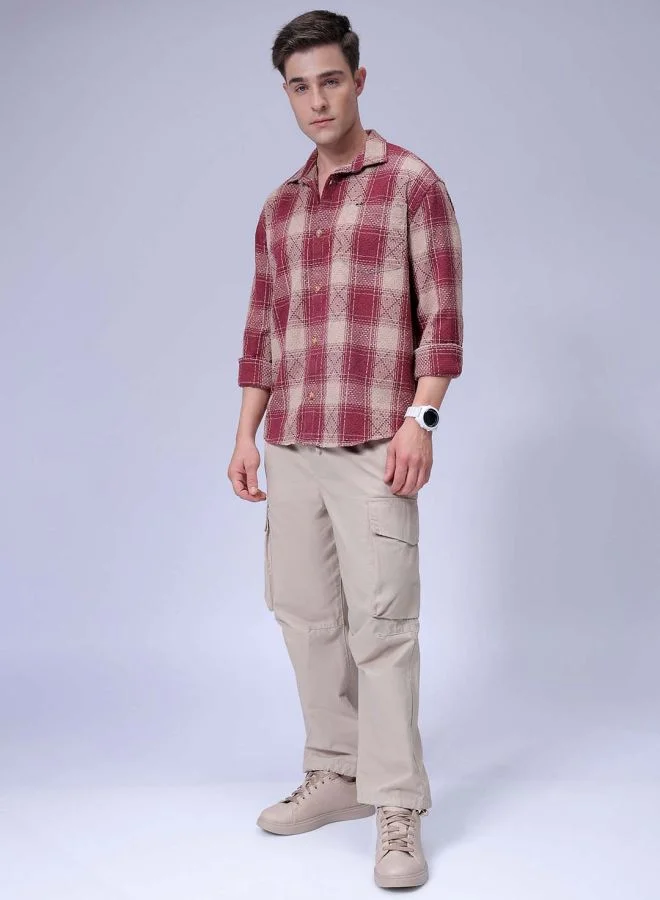 شركة المرآب الهندية Men Relaxed Fit Checkered Full Sleeves Cutaway Collar Casual Shirt
