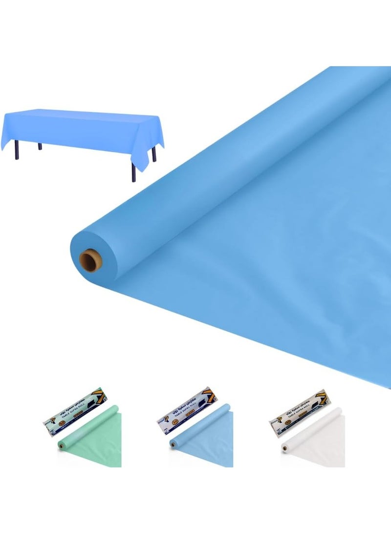 AlsayedP 30 Pcs Blue Sufra Roll Plastic Table Cover Roll 105 x 85 cm Disposable Table Cloth for Picnic, Party, Banquet, Birthdays, Weddings (Blue 30pcs) - Image 1