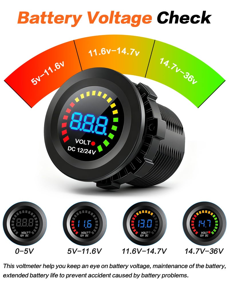 IZTOSS 12V-24V Universal LED Display Digital Voltmeter Measure Voltage 7-28V with Low Voltage Alarm Car Motorcycle Auto Truck - Image 4