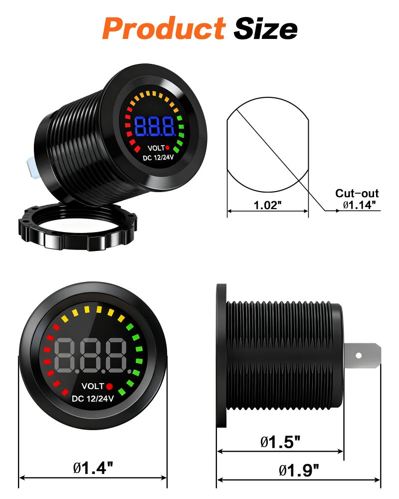 IZTOSS 12V-24V Universal LED Display Digital Voltmeter Measure Voltage 7-28V with Low Voltage Alarm Car Motorcycle Auto Truck - Image 3