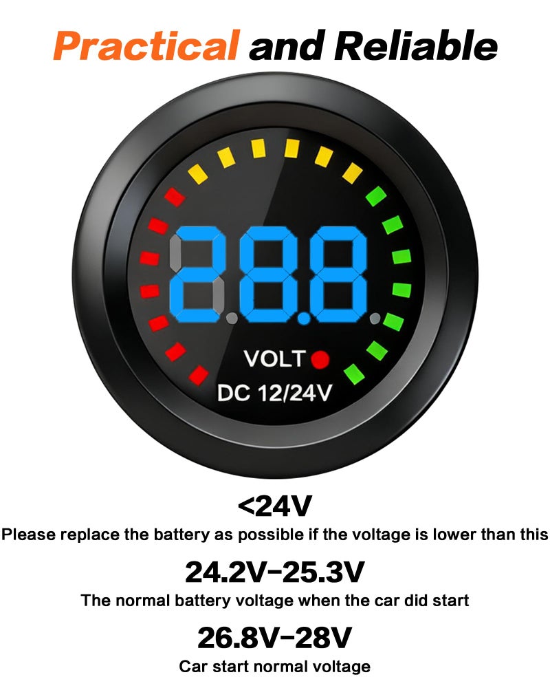 IZTOSS 12V-24V Universal LED Display Digital Voltmeter Measure Voltage 7-28V with Low Voltage Alarm Car Motorcycle Auto Truck - Image 5