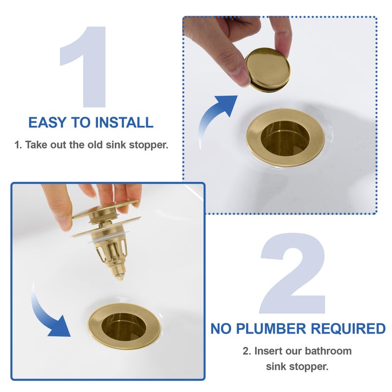 PerPaiMe ???????????????? Universal Bathroom Sink Stopper - Pop Up Sink Drain Stopper  Push Button Flixfilter Sink Drain Stopper Replacement  Wash Basin Drain Filter Plug Anti-Clogging Basket  Brushed Gold - Image 5