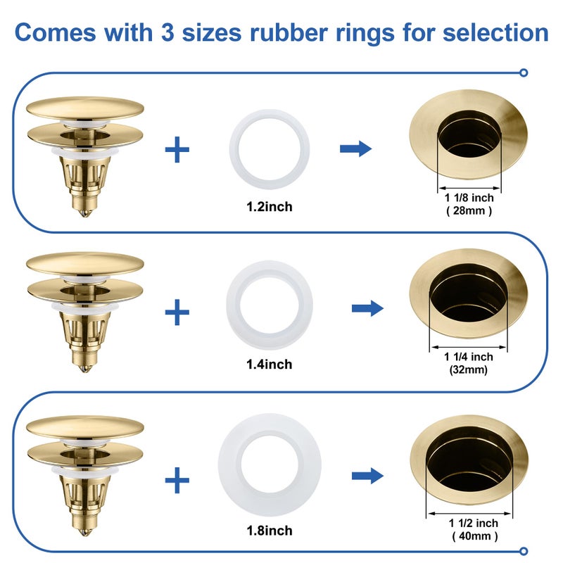 PerPaiMe ???????????????? Universal Bathroom Sink Stopper - Pop Up Sink Drain Stopper  Push Button Flixfilter Sink Drain Stopper Replacement  Wash Basin Drain Filter Plug Anti-Clogging Basket  Brushed Gold - Image 3