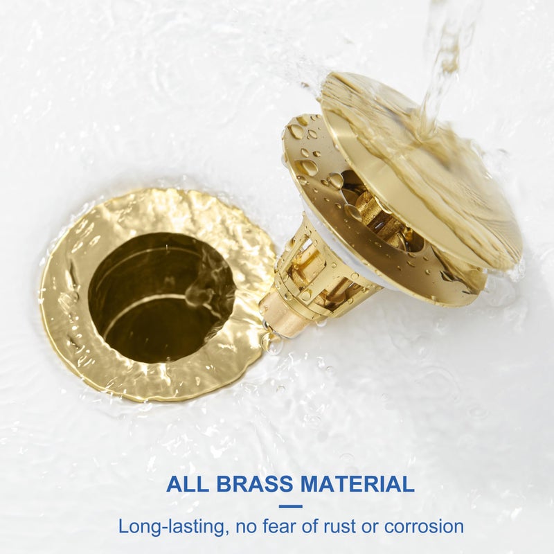 PerPaiMe ???????????????? Universal Bathroom Sink Stopper - Pop Up Sink Drain Stopper  Push Button Flixfilter Sink Drain Stopper Replacement  Wash Basin Drain Filter Plug Anti-Clogging Basket  Brushed Gold - Image 4
