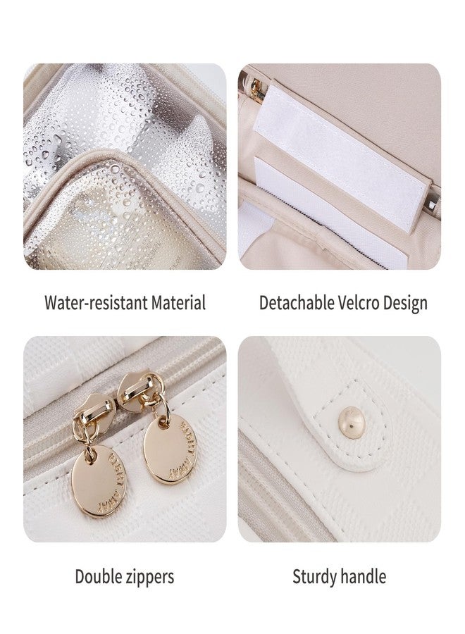 RIGHT AWAY Travel Toiletry Bag for Women, Waterproof Makeup Bag&Case, Portable Cosmetic Organizer Checkered Make up Bag for Full Sized Toiletries，Cosmetics and Travel-Size Accessories,White Checkered - Image 4