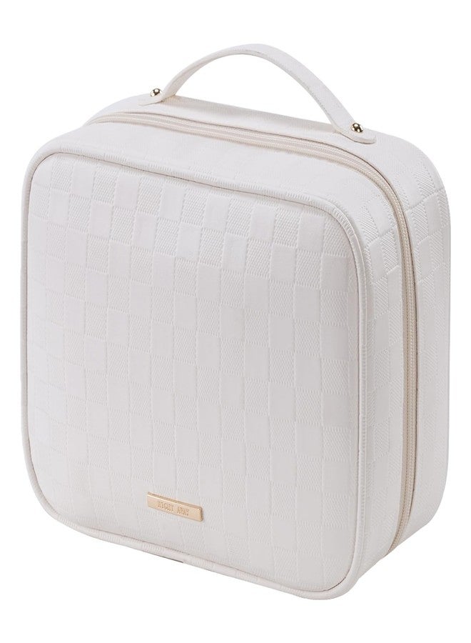 RIGHT AWAY Travel Toiletry Bag for Women, Waterproof Makeup Bag&Case, Portable Cosmetic Organizer Checkered Make up Bag for Full Sized Toiletries，Cosmetics and Travel-Size Accessories,White Checkered - Image 1