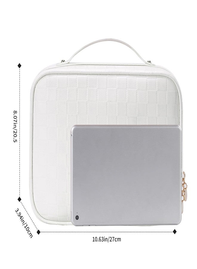 RIGHT AWAY Travel Toiletry Bag for Women, Waterproof Makeup Bag&Case, Portable Cosmetic Organizer Checkered Make up Bag for Full Sized Toiletries，Cosmetics and Travel-Size Accessories,White Checkered - Image 2