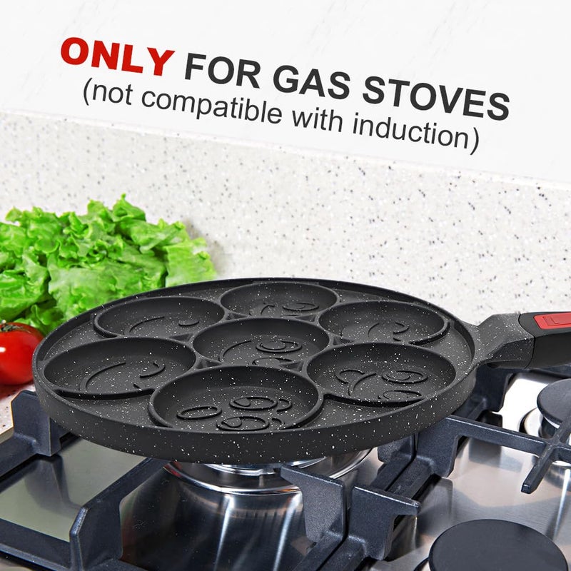 RANX INGST Pancake Pan 7 Holes, Non Stick Mini Crepe Pan with Detachable Handle, Pancake Mold for Kids, Oven Safe, Black - Image 4