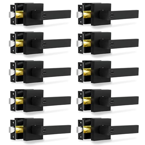 RAZCC Privacy Door Levers, 10 Pack Matte Black Door Handles Heavy Duty Bed and Bath Door Locks Interior Keyless Locksets, Reversible for Left Right Handed Doors - Image 1
