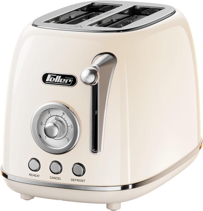 Feller Germany, Retro Style 2-Slice Toaster, 815 W, Steel Body, Dust Cover & foldable Bun Warmer,Defrost, Reheat & Cancel Function,Removable Crumb Tray, TO290, 2Y Guarantee, KSA Version (Cream) - Image 1