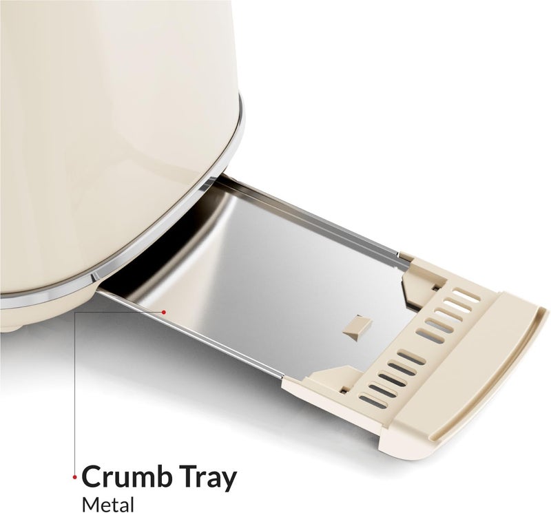 Feller Germany, Retro Style 2-Slice Toaster, 815 W, Steel Body, Dust Cover & foldable Bun Warmer,Defrost, Reheat & Cancel Function,Removable Crumb Tray, TO290, 2Y Guarantee, KSA Version (Cream) - Image 5
