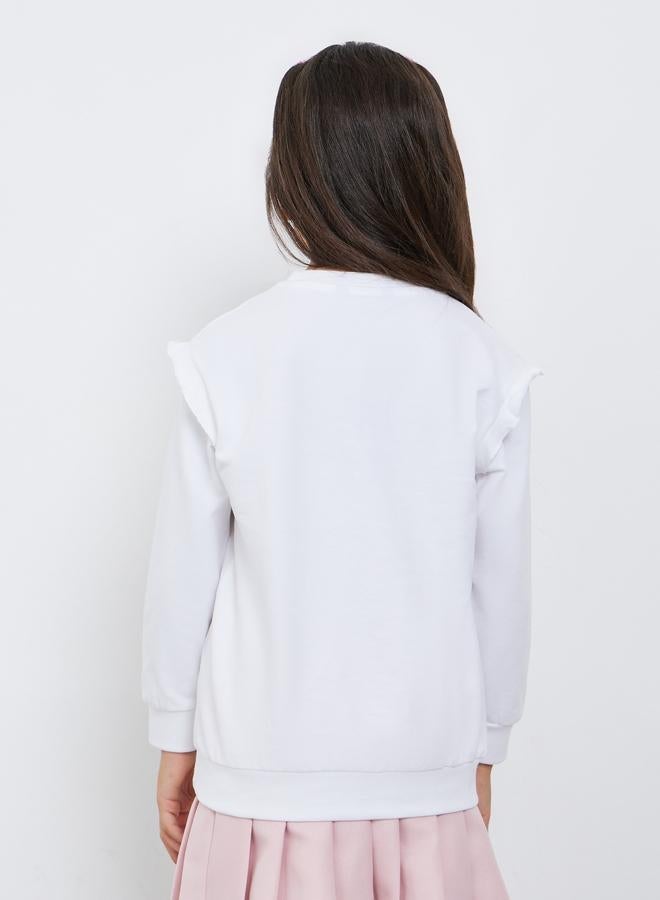 Styli Girls White Floral Print Sweatshirt - Image 4