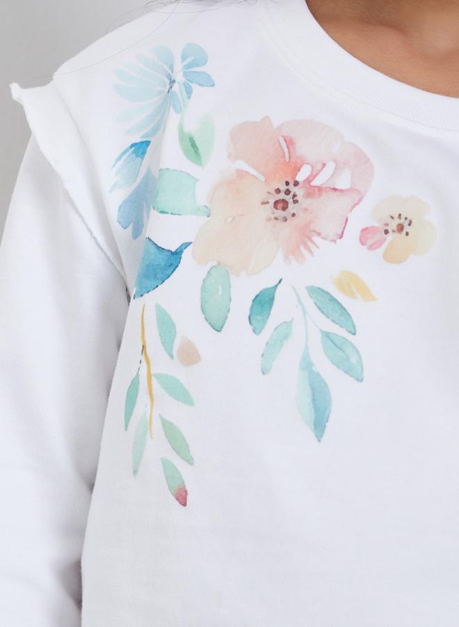 Styli Girls White Floral Print Sweatshirt - Image 3