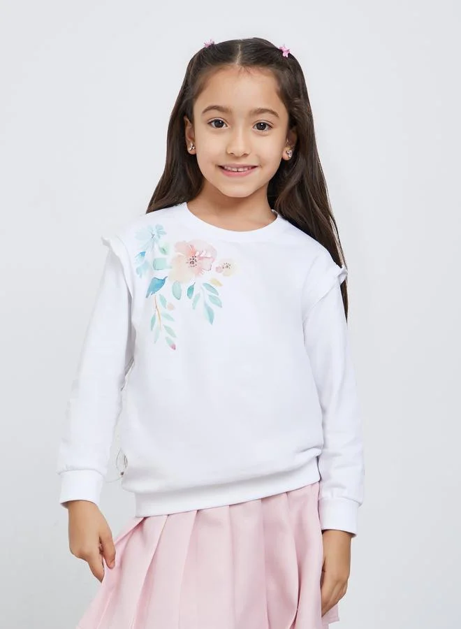 Styli Styli Girls White Floral Print Sweatshirt