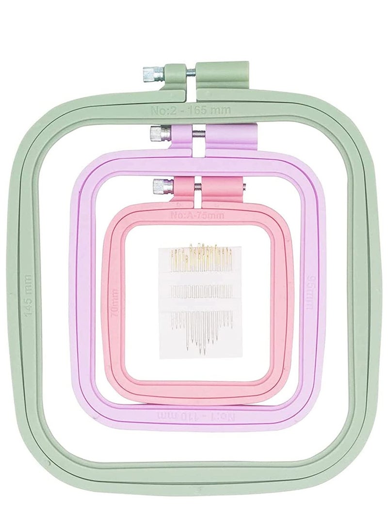 SYOSI KASTWAVE 3 Pieces 3 Sizes Square Embroidery Hoops, Cross Stitch Hoop and ABS Plastic Embroidery Hoops for Embroidery, Cross Stitch and DIY Craft Sewing  - Image 1