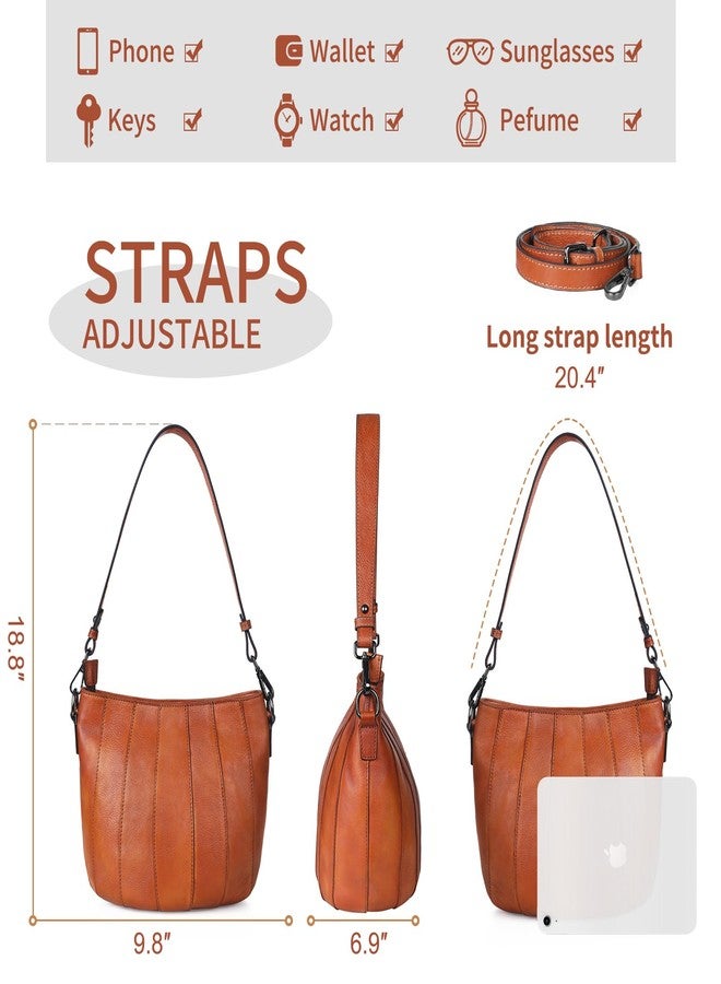BILIYA Full Grain Cowhide Leather Bucket Bag for Women Handmade Patina Shoulder and Crossbody Purse Adjustable Strap Gift Ready Large Capacity - Image 5