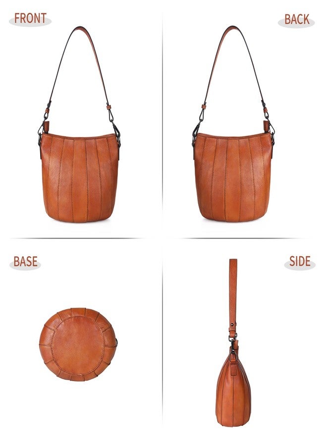 BILIYA Full Grain Cowhide Leather Bucket Bag for Women Handmade Patina Shoulder and Crossbody Purse Adjustable Strap Gift Ready Large Capacity - Image 4