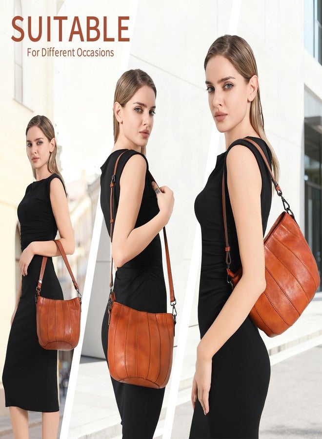 BILIYA Full Grain Cowhide Leather Bucket Bag for Women Handmade Patina Shoulder and Crossbody Purse Adjustable Strap Gift Ready Large Capacity - Image 3