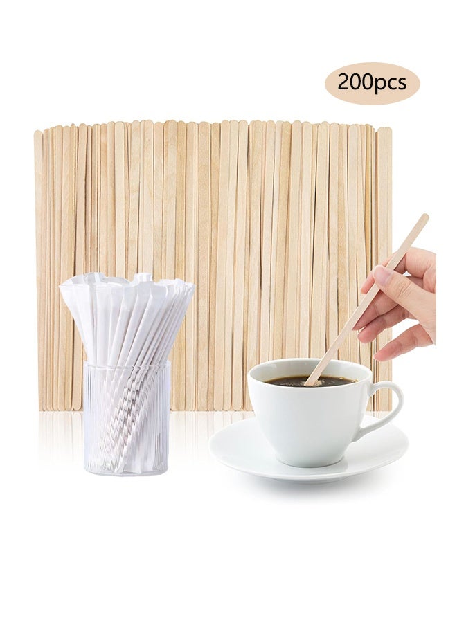 14cm Disposable Wooden Coffee Stirrers,200 Packs,Individually Wrapped Stir Sticks for Tea, Hot Chocolate and Craft Projects  - Image 1