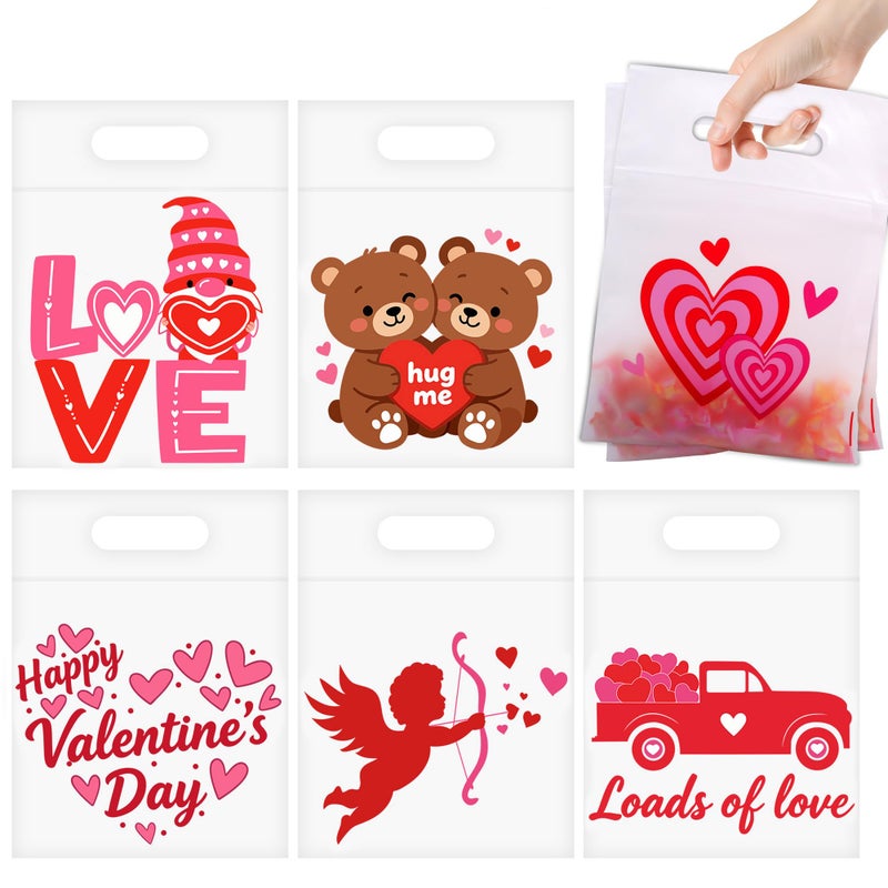 Nelisylux 50Pcs Valentines Gift Bags  Valentine Treat Bag  Valentines Goodie Bags  Valentine Bags For Kids  Valentines Day Clear Cellophane Candy Goody Bag For Valentines Party Favor Supplies School Classroom - Image 1