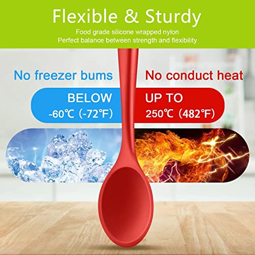 Armrouns 4pcs Small Silicone Spoons Nonstick Kitchen Spoon Silicone Serving Spoon for eating Stirring Spoons for Kitchen Cooking Baking. - Image 3